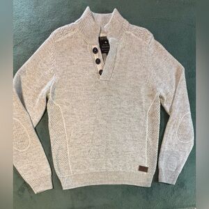 Emerald Isle Wool Blend Men's Beige Sweater, Qtr. Open, Size: L. (5467)